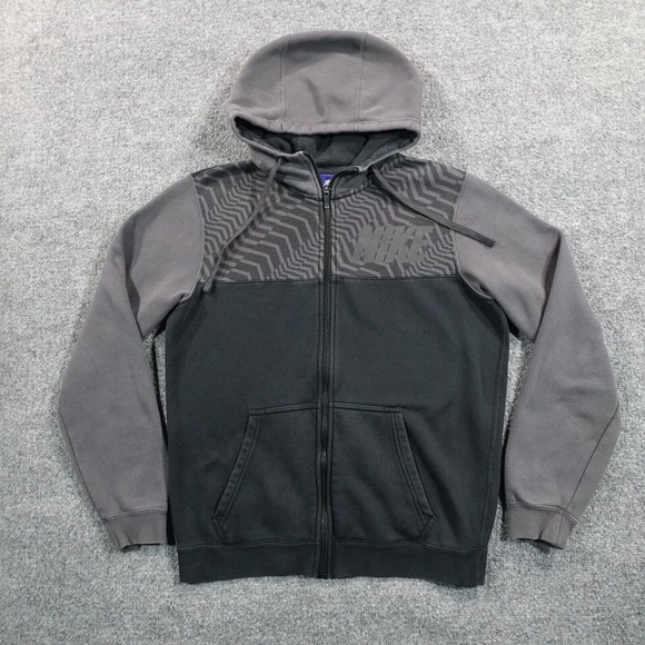 Nike Hoodie Men‎ S Gray Black Colorblock Full Zip Sweatshirt Swoosh Logo 12155 - Picture 1 of 10